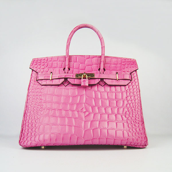 High Quality Fake Hermes Birkin 35CM Max Crocodile Veins Leather Bag Peach 6089